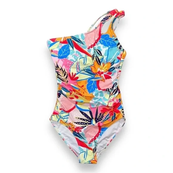 Holipick NWT Full Coverage One Shoulder One Piece Floral Swimsuit Colorful Small - Picture 3 of 5